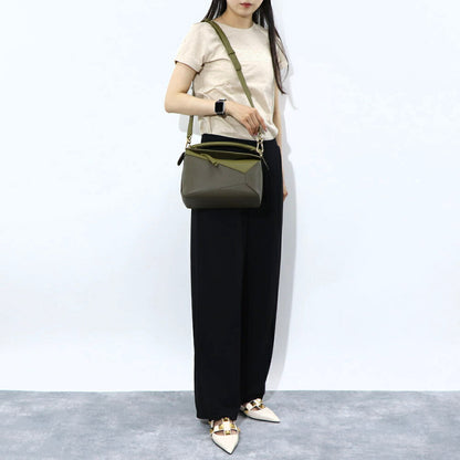 ロエベ LOEWE バッグ ショルダーバッグ レディース パズル スモール PUZZLE SMALL ベージュ×ブラック グリーン レザー アナグラム ハンドバッグ 2Way 鞄 ゴールド金具 A510P60X44