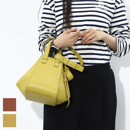 ロエベ LOEWE バッグ ハンドバッグ レディース ハンモックバッグ コンパクト HAMMOCK COMPACT ブラウン イエロー系 カーフスキン 2Way ショルダーバッグ ゴールド金具 ロゴ アナグラム A538H13X10