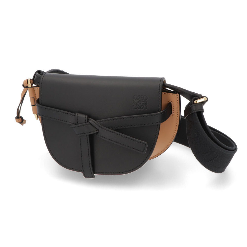 ロエベ LOEWE バッグ ショルダーバッグ レディース ゲート ミニ ブラック×ベージュ カーフスキン ジャガード織 アナグラムストラップ ロゴ バイカラー ミニバッグ 鞄 ゴールド金具 A650N46X25