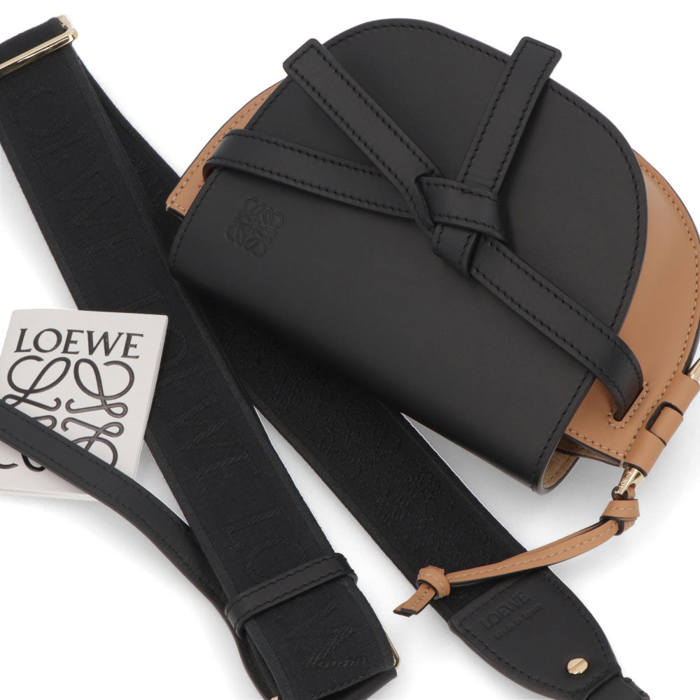 ロエベ LOEWE バッグ ショルダーバッグ レディース ゲート ミニ ブラック×ベージュ カーフスキン ジャガード織 アナグラムストラップ ロゴ バイカラー ミニバッグ 鞄 ゴールド金具 A650N46X25