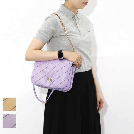 ロエベ LOEWE バッグ ショルダーバッグ レディース パファー ゴヤバッグ ベージュ系 パープル ラムスキン レザー 2way チェーンショルダー アナグラム ロゴ A896P41X14