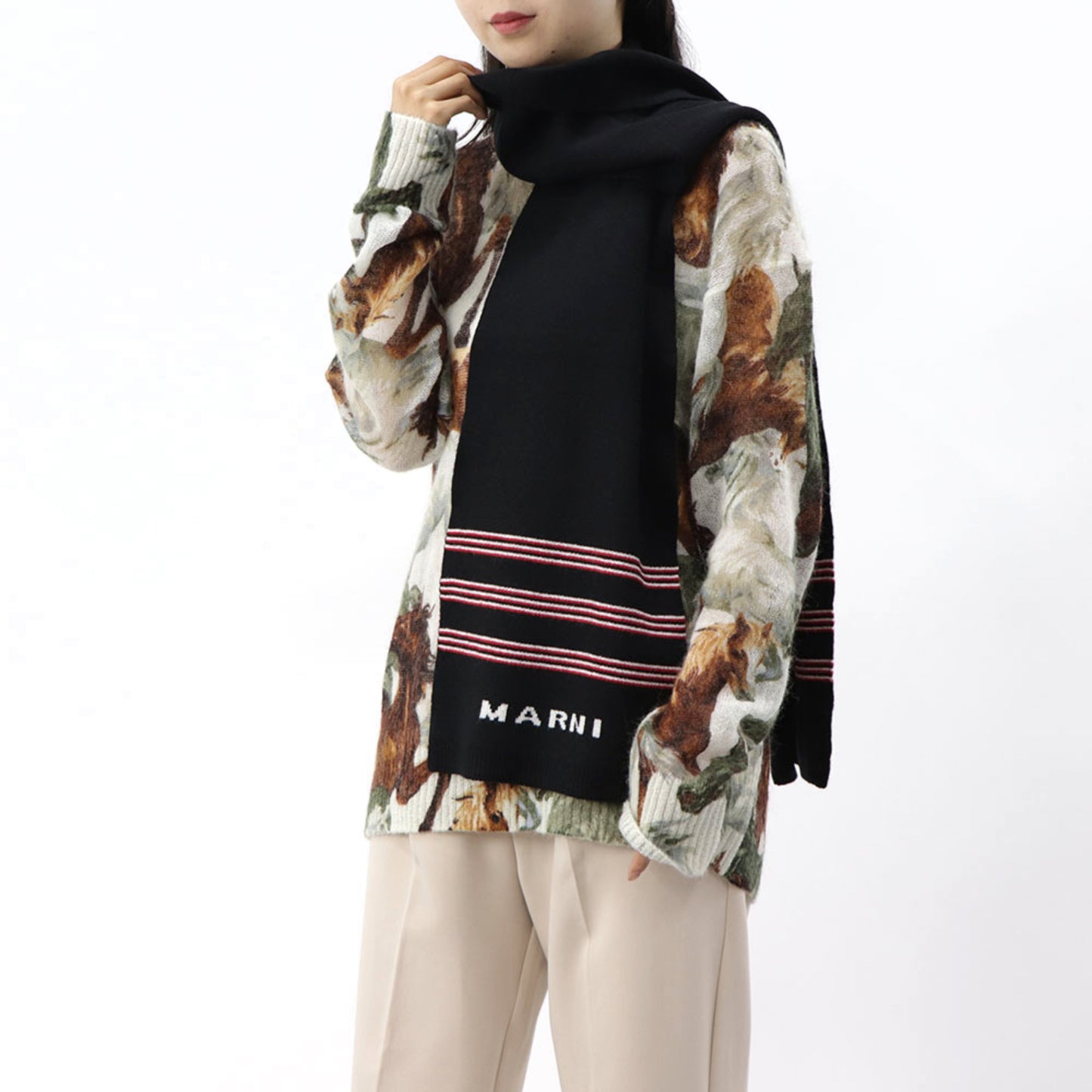 MARNI マフラー カシミヤ ウール ロゴ