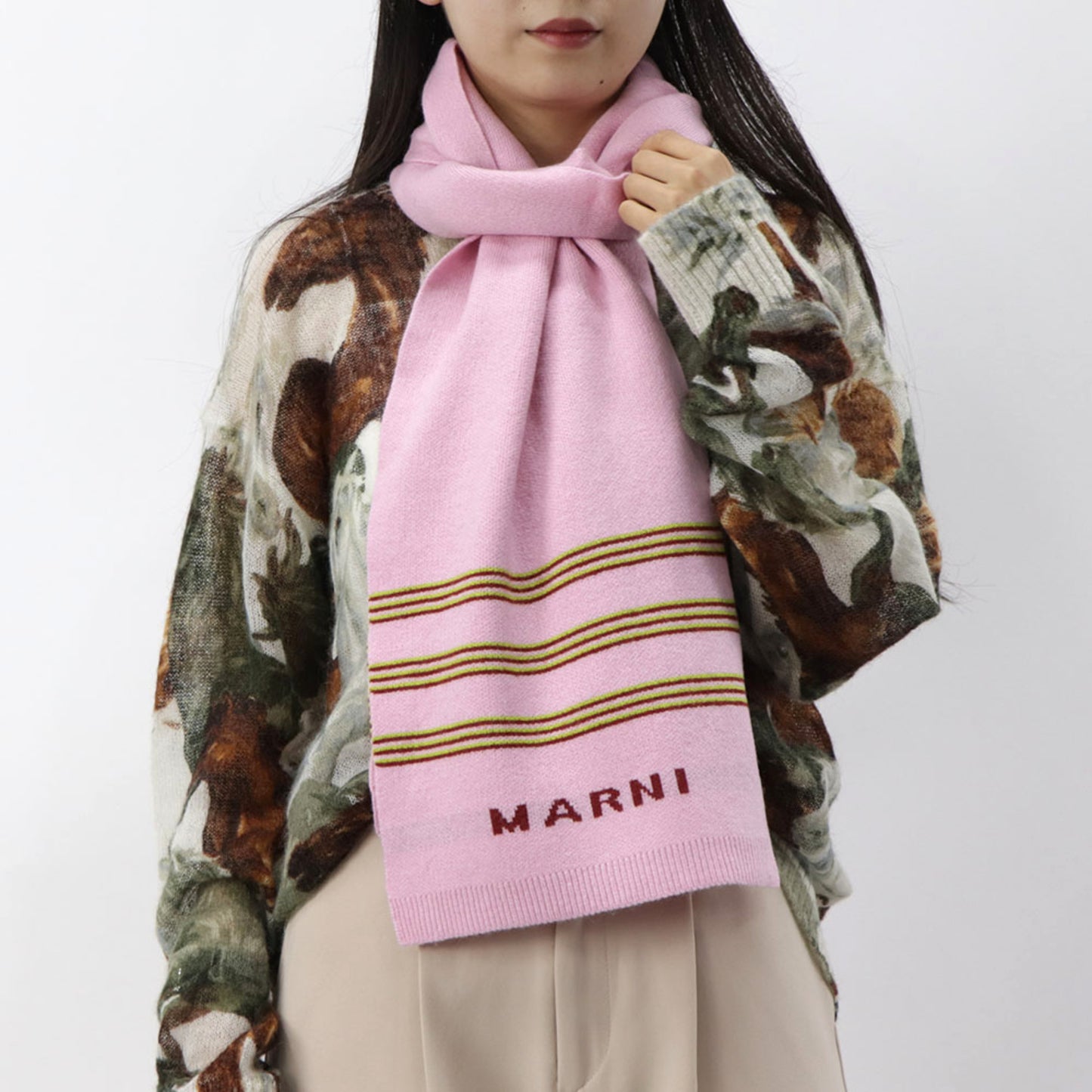 MARNI マフラー カシミヤ ウール ロゴ