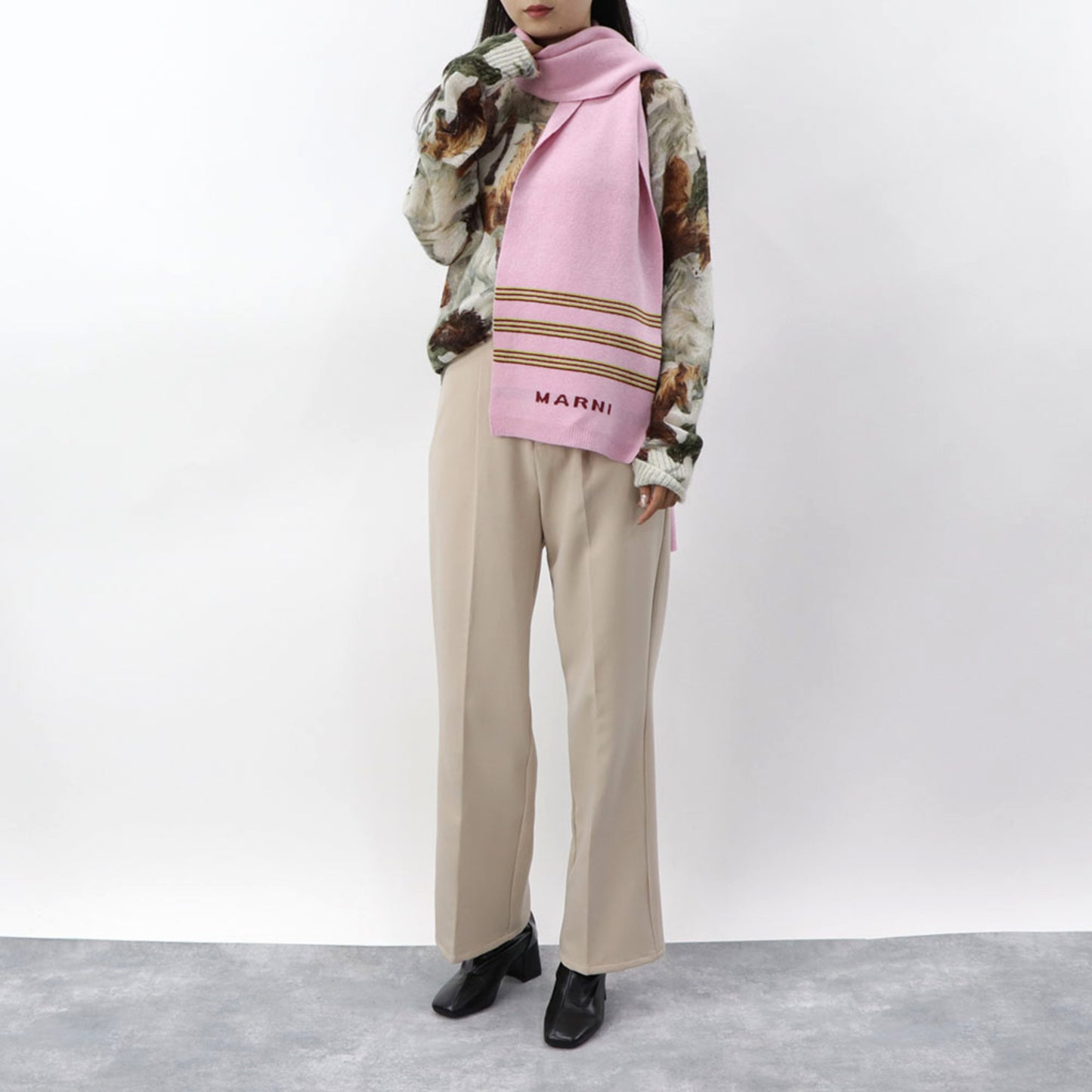 MARNI マフラー カシミヤ ウール ロゴ