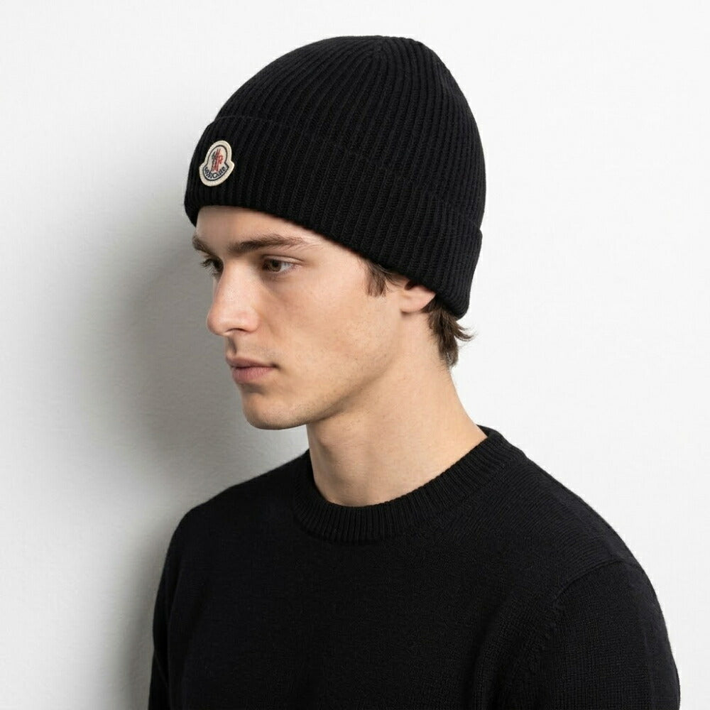 MONCLER モンクレール ユニセックス 帽子 ニット帽 ブラック ウール カシミヤ ニットキャップ ビーニー 3B00074 M1900
