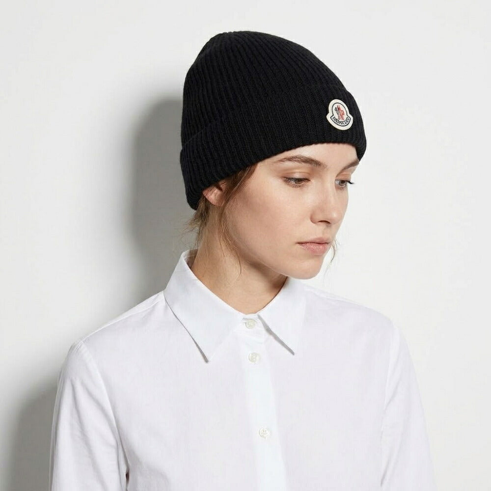 MONCLER モンクレール ユニセックス 帽子 ニット帽 ブラック ウール カシミヤ ニットキャップ ビーニー 3B00074 M1900
