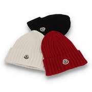 MONCLER モンクレール レディース 帽子 ニット帽 オフホワイト レッド ブラック ウール ニットキャップ ビーニー 3B00036 A9327