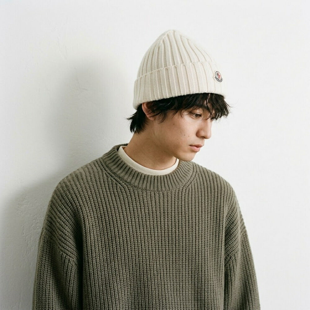 MONCLER モンクレール レディース 帽子 ニット帽 オフホワイト レッド ブラック ウール ニットキャップ ビーニー 3B00036 A9327