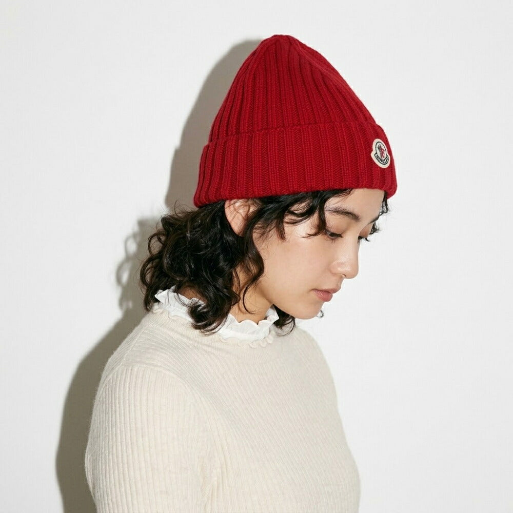 MONCLER モンクレール レディース 帽子 ニット帽 オフホワイト レッド ブラック ウール ニットキャップ ビーニー 3B00036 A9327