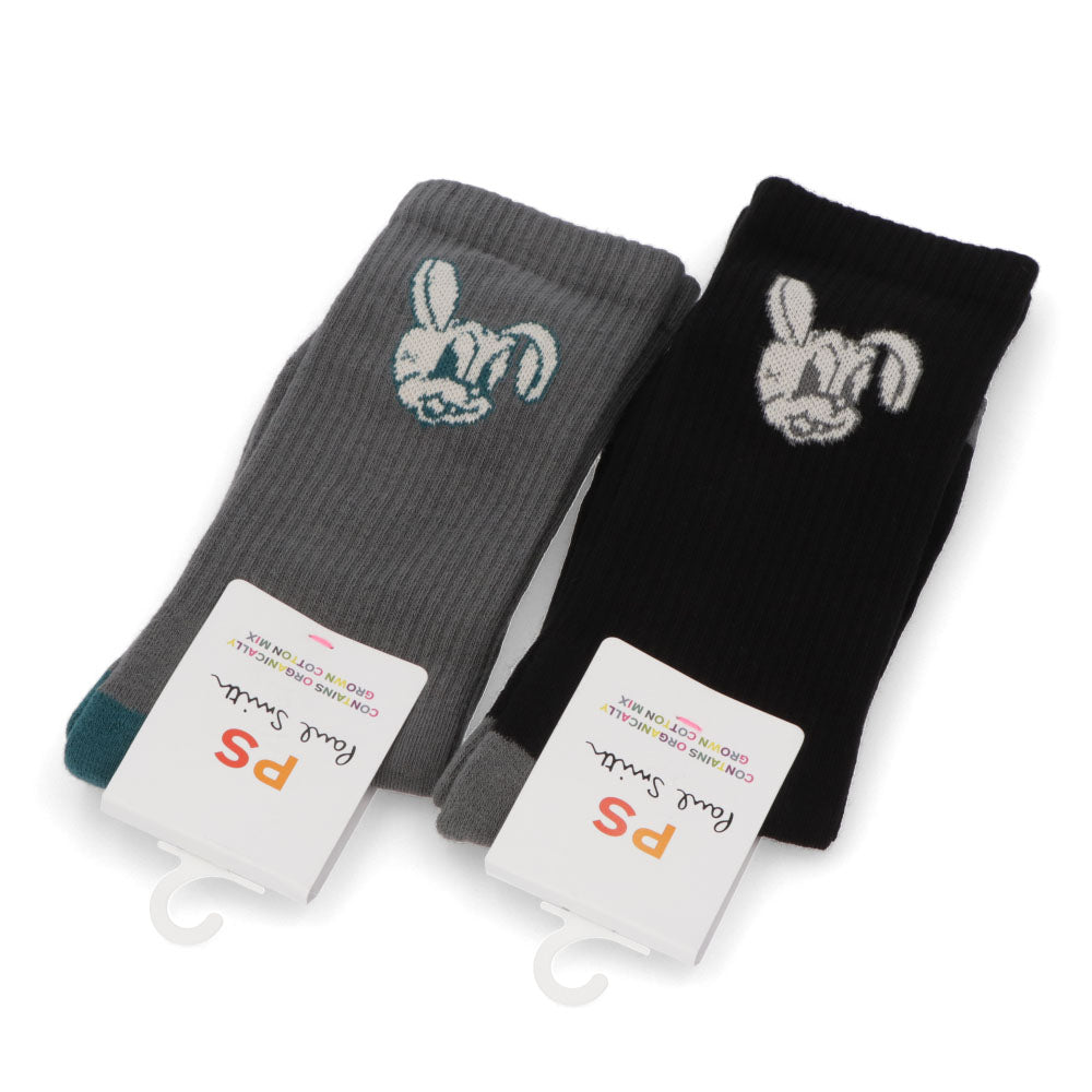 ポール スミス Paul Smith 雑貨 キッズ SOCK PS BIG BUNNY グレー ブラック コットン ポリアミド エラスタン 靴下 ソックス ワンカラー ワンポイント ハイソックス うさぎ バニー M2A-400MO-K321