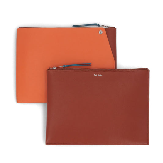 ポール スミス Paul Smith バッグ クラッチバッグ メンズ BAG DOC CASE SIG STRIPE ブラウン×オレンジ レザー ポーチ ロゴ バイカラー M1A-7722-LDECOR
