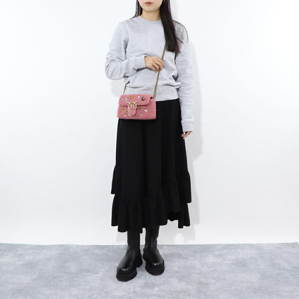 PINKO ショルダーバッグ ピンク ブラック もこもこ 1P22SS-Y1XQ