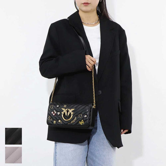 PINKO ショルダーバッグ グレー ブラック レザー 1P22VU-A04S