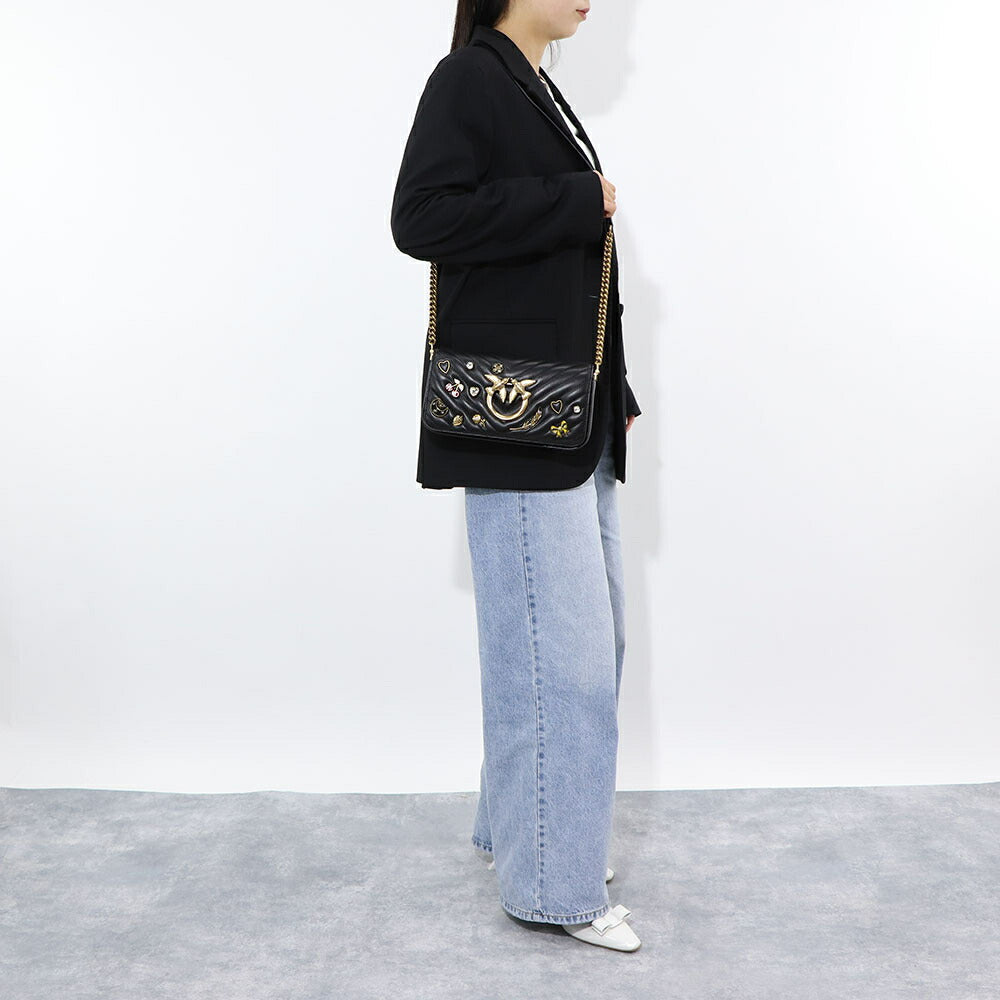 PINKO ショルダーバッグ グレー ブラック レザー 1P22VU-A04S