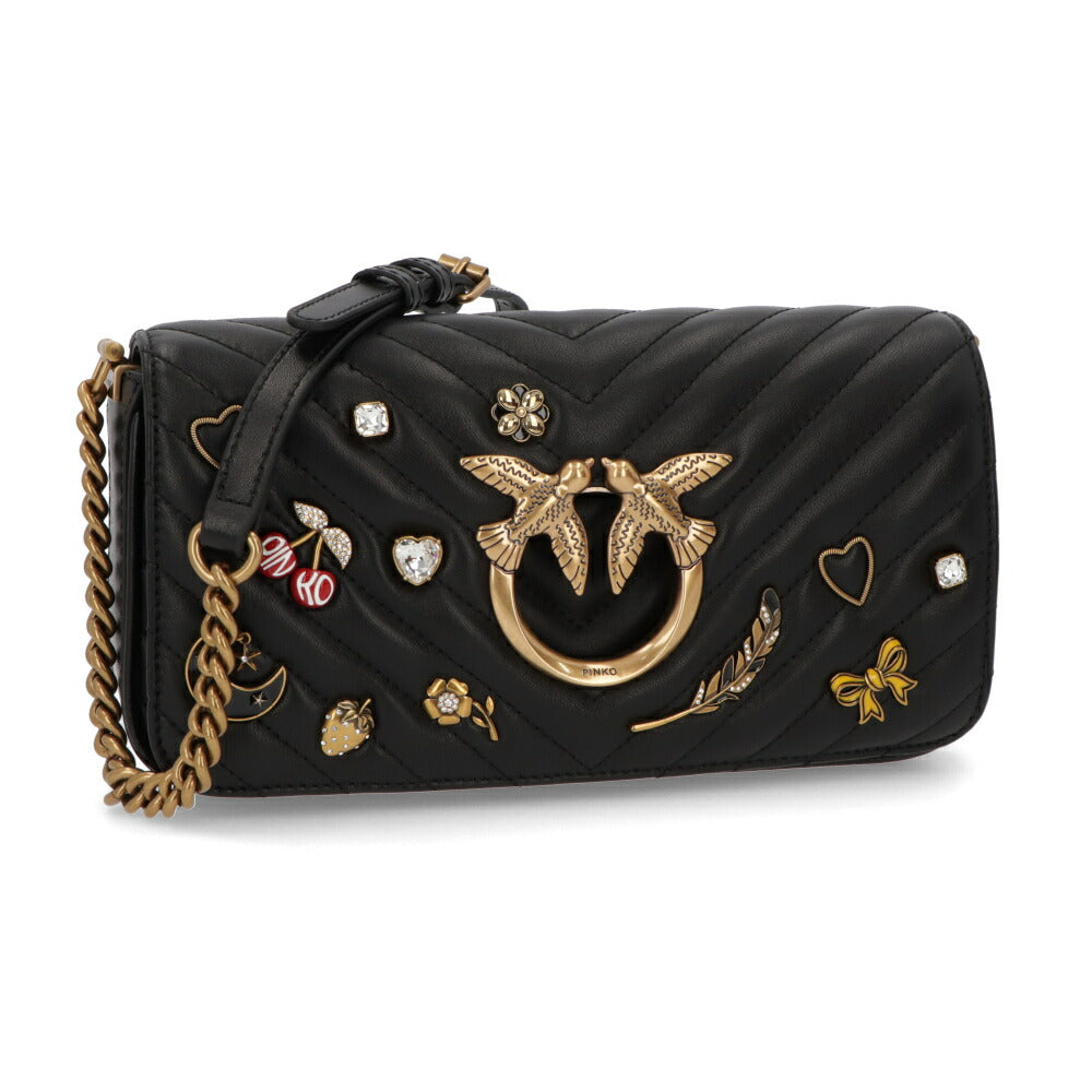 PINKO ショルダーバッグ グレー ブラック レザー 1P22VU-A04S