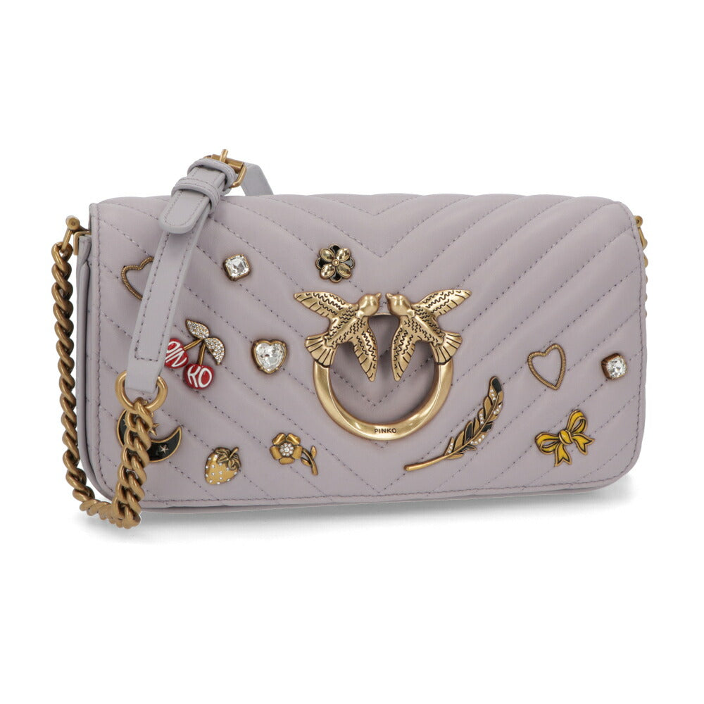 PINKO ショルダーバッグ グレー ブラック レザー 1P22VU-A04S