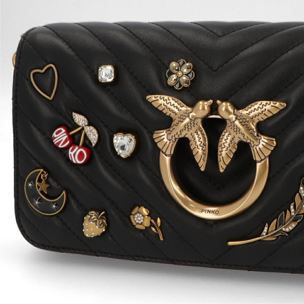 PINKO ショルダーバッグ グレー ブラック レザー 1P22VU-A04S