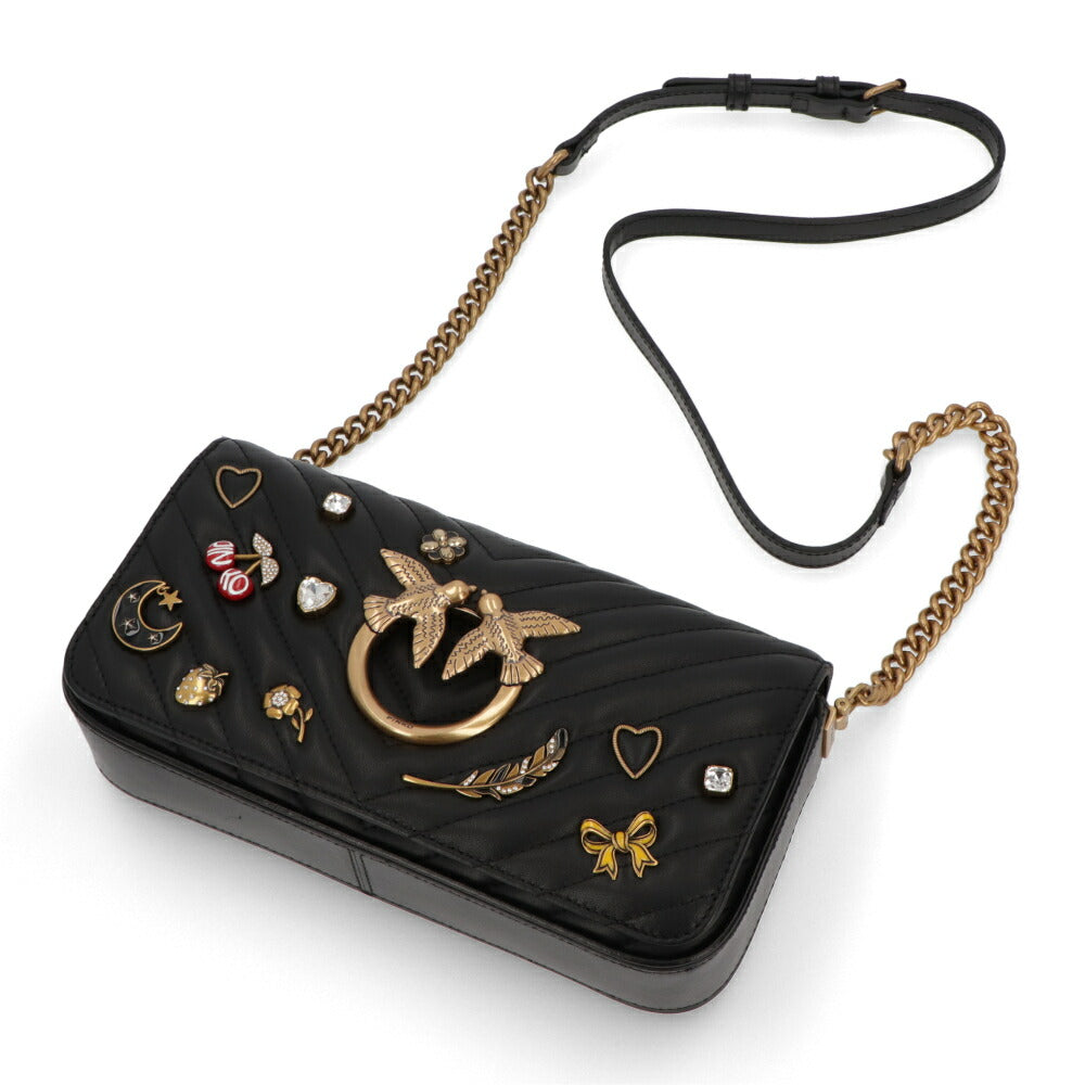 PINKO ショルダーバッグ グレー ブラック レザー 1P22VU-A04S