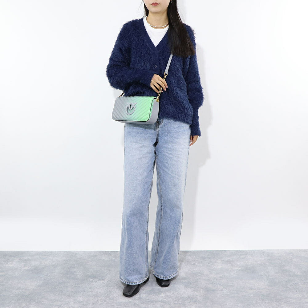 PINKO ショルダーバッグ グレー×グリーン レザー 1P22Y6-A06R