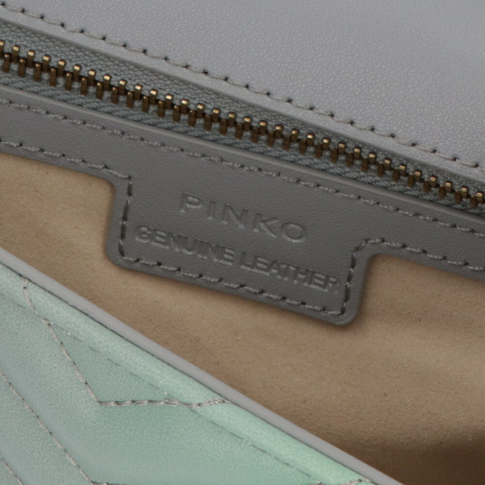 PINKO ショルダーバッグ グレー×グリーン レザー 1P22Y6-A06R