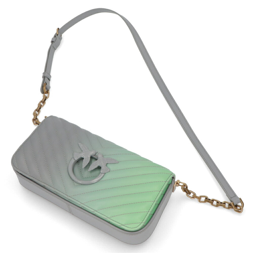 PINKO ショルダーバッグ グレー×グリーン レザー 1P22Y6-A06R