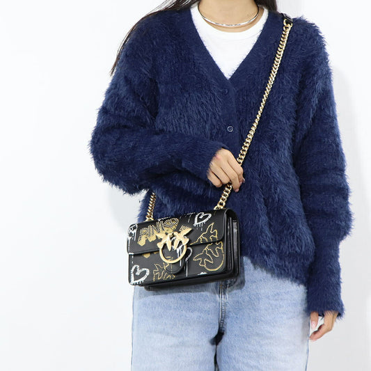 PINKO ショルダーバッグ ブラック レザー 手書き風 1P21VT-Y6MU