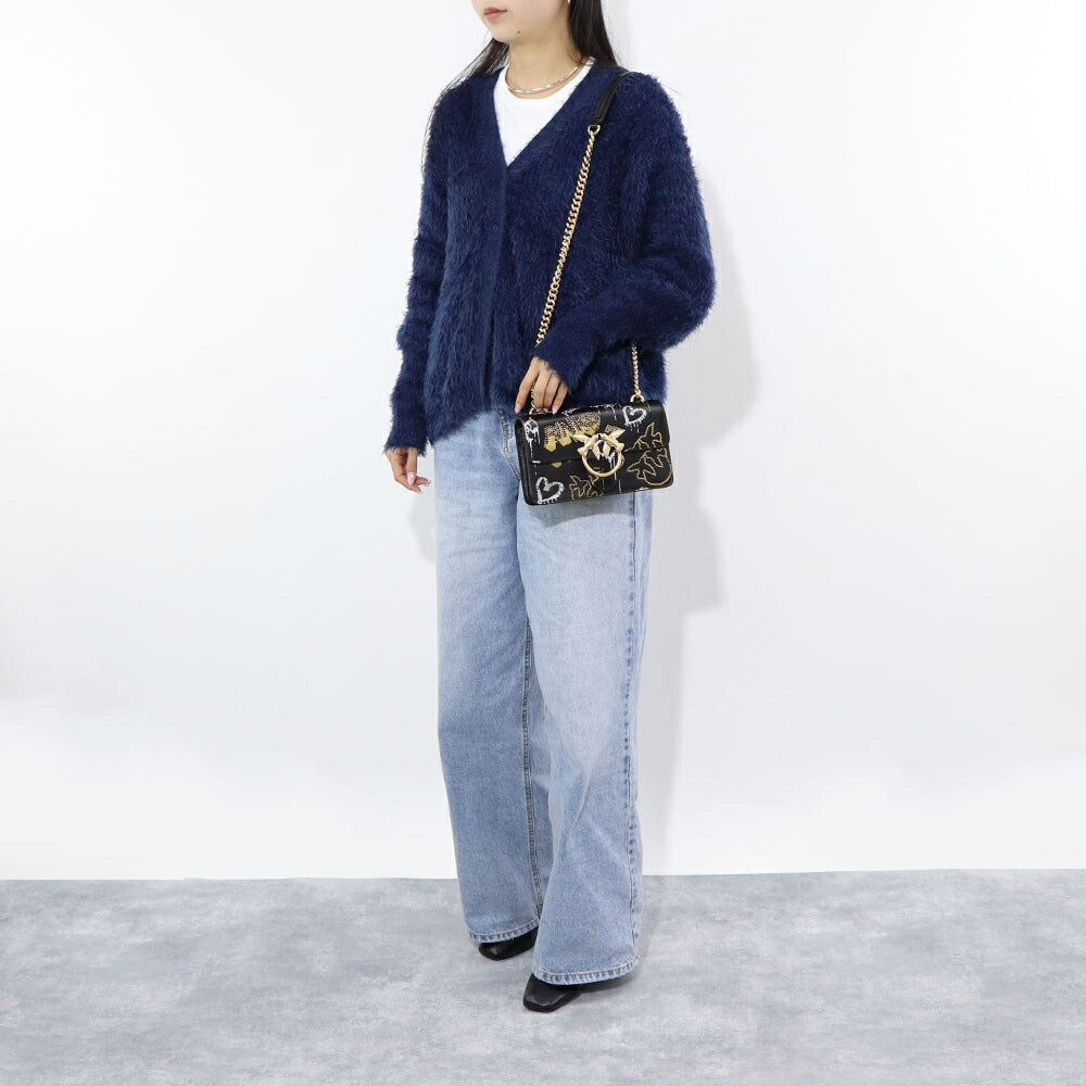 PINKO ショルダーバッグ ブラック レザー 手書き風 1P21VT-Y6MU