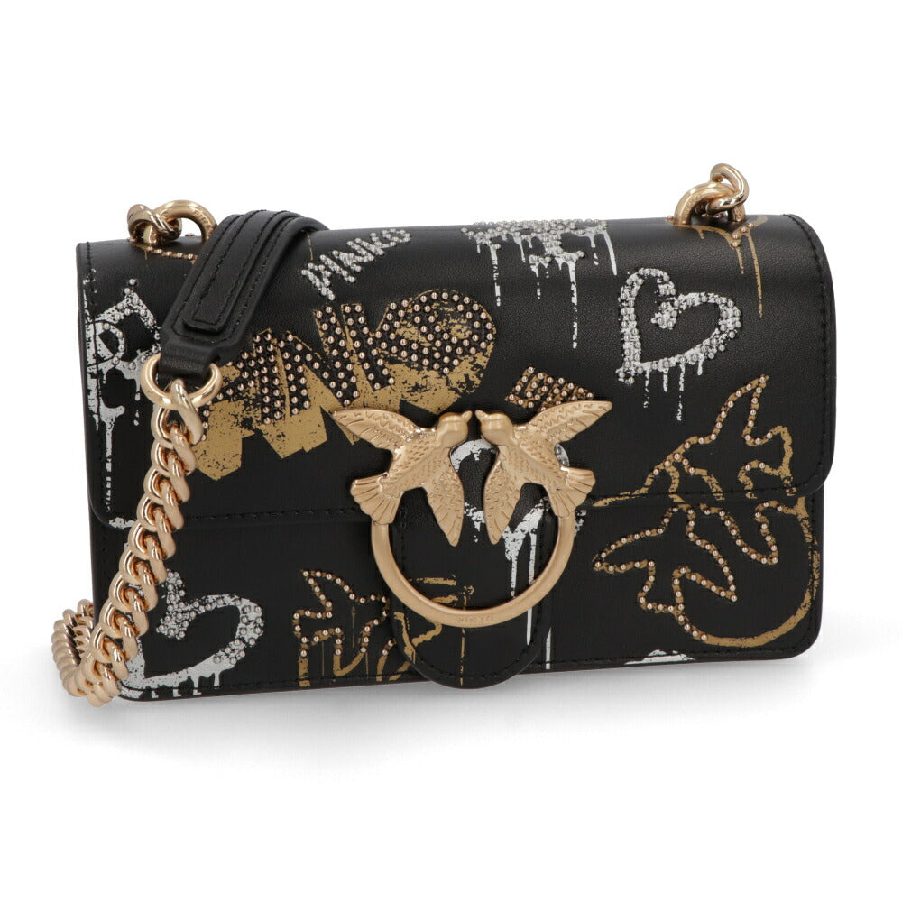 PINKO ショルダーバッグ ブラック レザー 手書き風 1P21VT-Y6MU