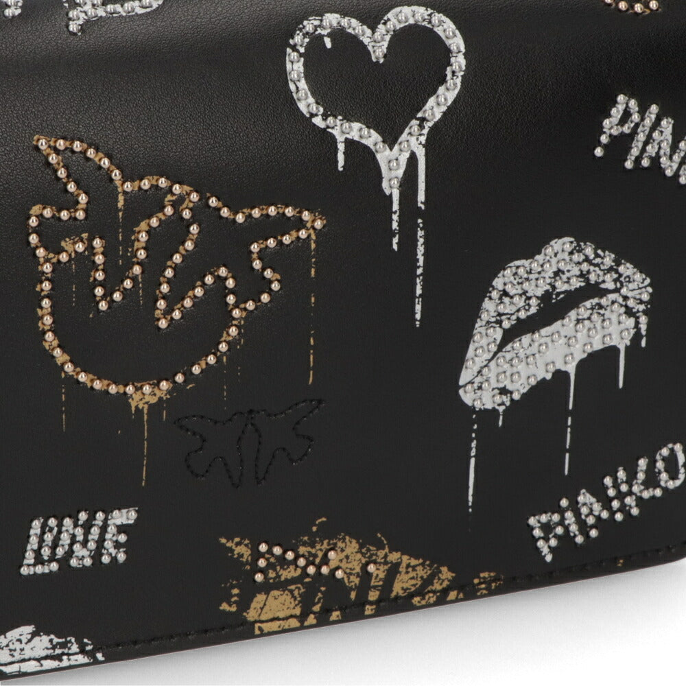 PINKO ショルダーバッグ ブラック レザー 手書き風 1P21VT-Y6MU