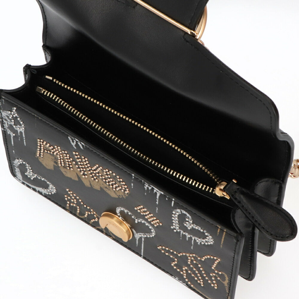 PINKO ショルダーバッグ ブラック レザー 手書き風 1P21VT-Y6MU