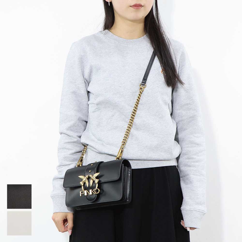 PINKO ショルダーバッグ ホワイト ブラック レザー ロゴ 1P22AF-Y6XT