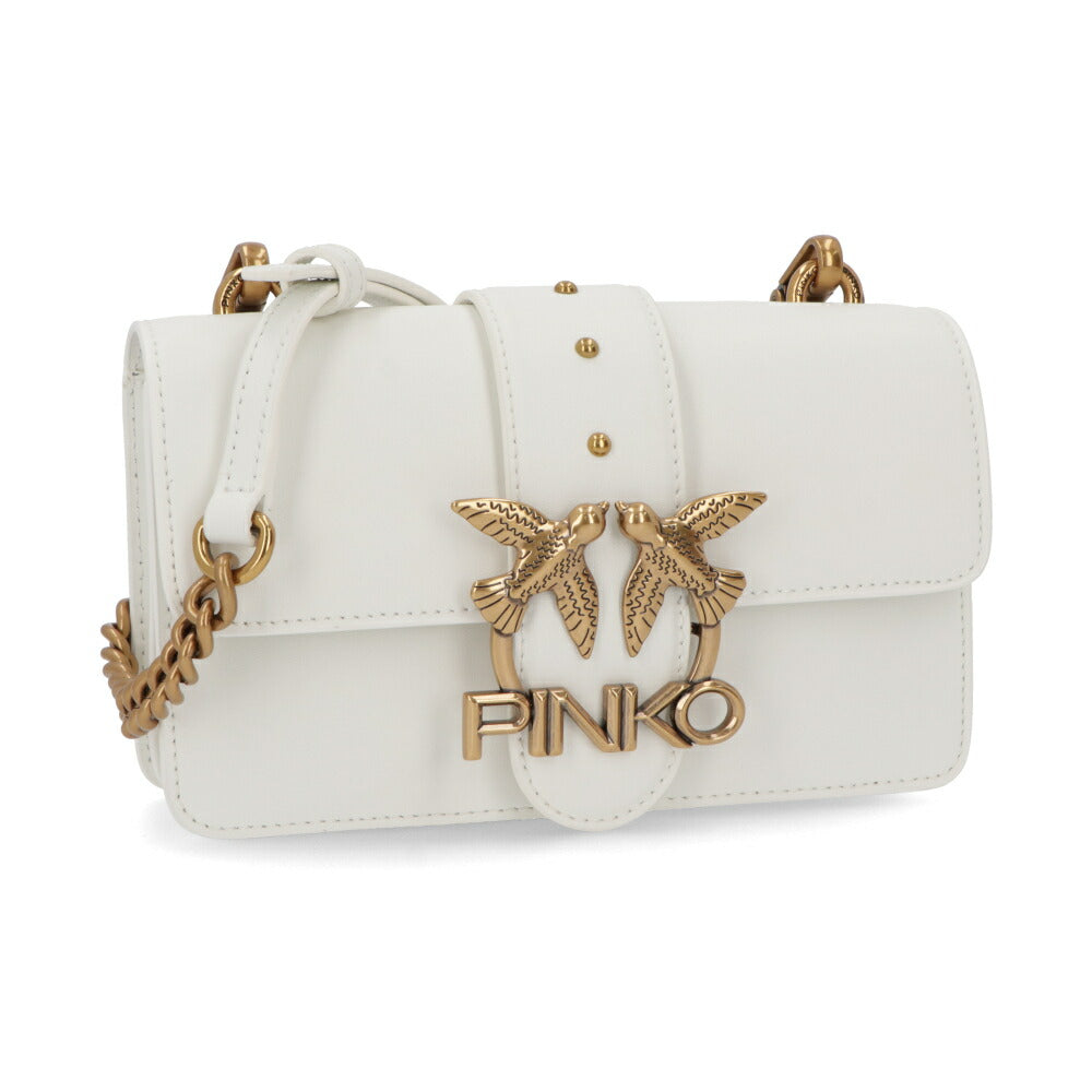 PINKO ショルダーバッグ ホワイト ブラック レザー ロゴ 1P22AF-Y6XT