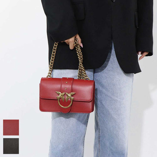 PINKO ショルダーバッグ レッド ブラック レザー 1P21TF-Y6JC