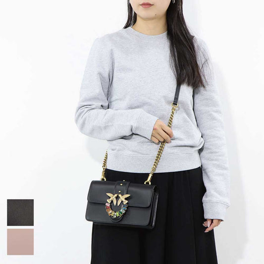 PINKO ショルダーバッグ ピンク ブラック レザー 1P22JL-Y7SP