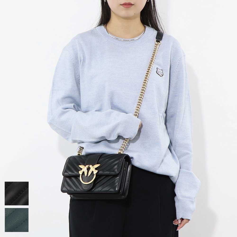 PINKO ショルダーバッグ ダークグリーン ブラック レザー キルティング 1P21TL-Y6KT