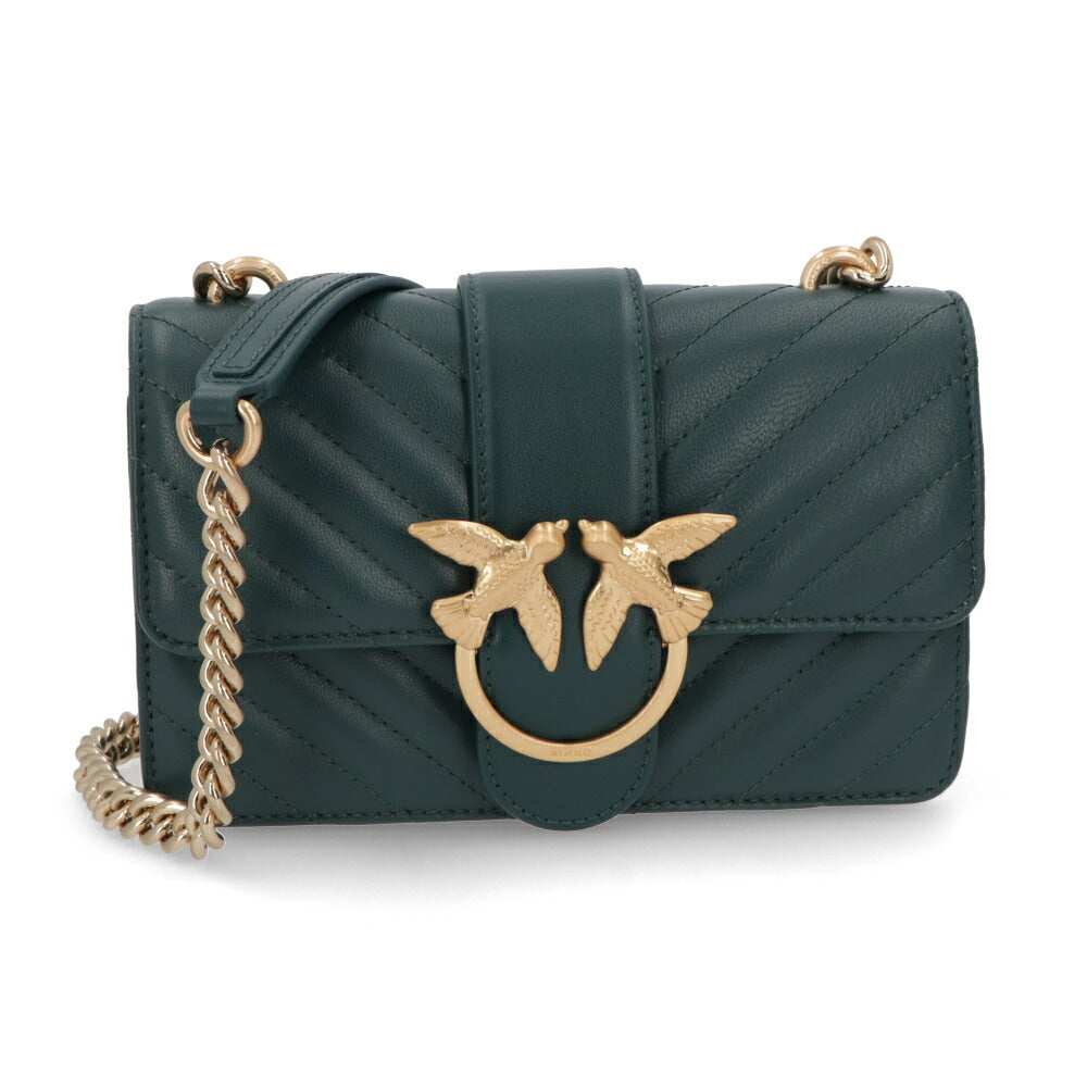 PINKO ショルダーバッグ ダークグリーン ブラック レザー キルティング 1P21TL-Y6KT