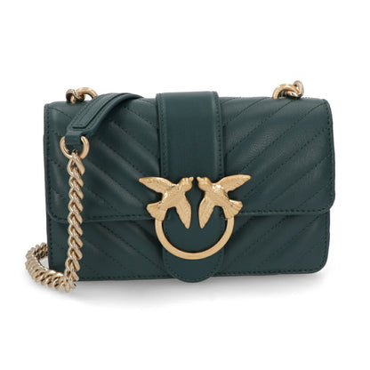 PINKO ショルダーバッグ ダークグリーン ブラック レザー キルティング 1P21TL-Y6KT