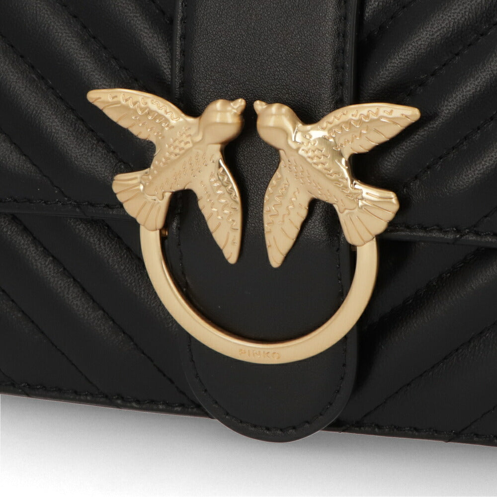 PINKO ショルダーバッグ ダークグリーン ブラック レザー キルティング 1P21TL-Y6KT