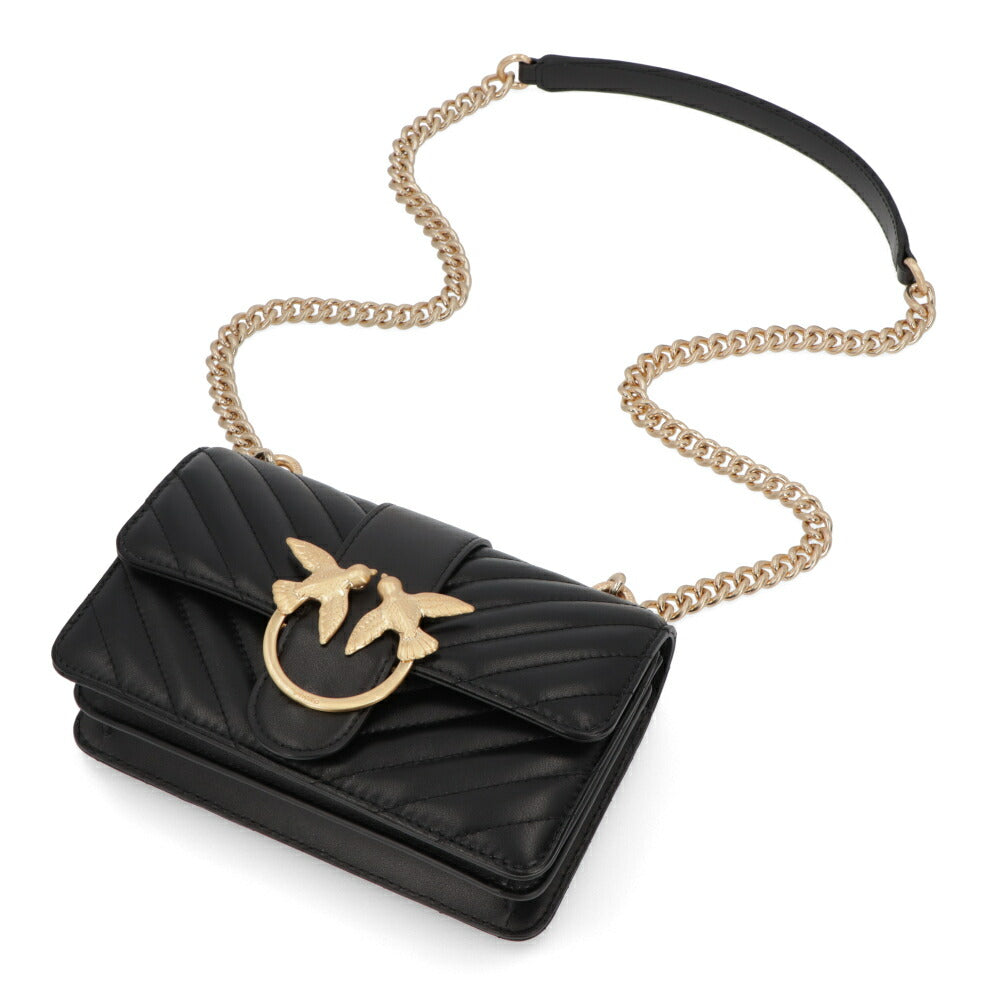 PINKO ショルダーバッグ ダークグリーン ブラック レザー キルティング 1P21TL-Y6KT