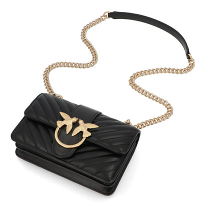 PINKO ショルダーバッグ ダークグリーン ブラック レザー キルティング 1P21TL-Y6KT