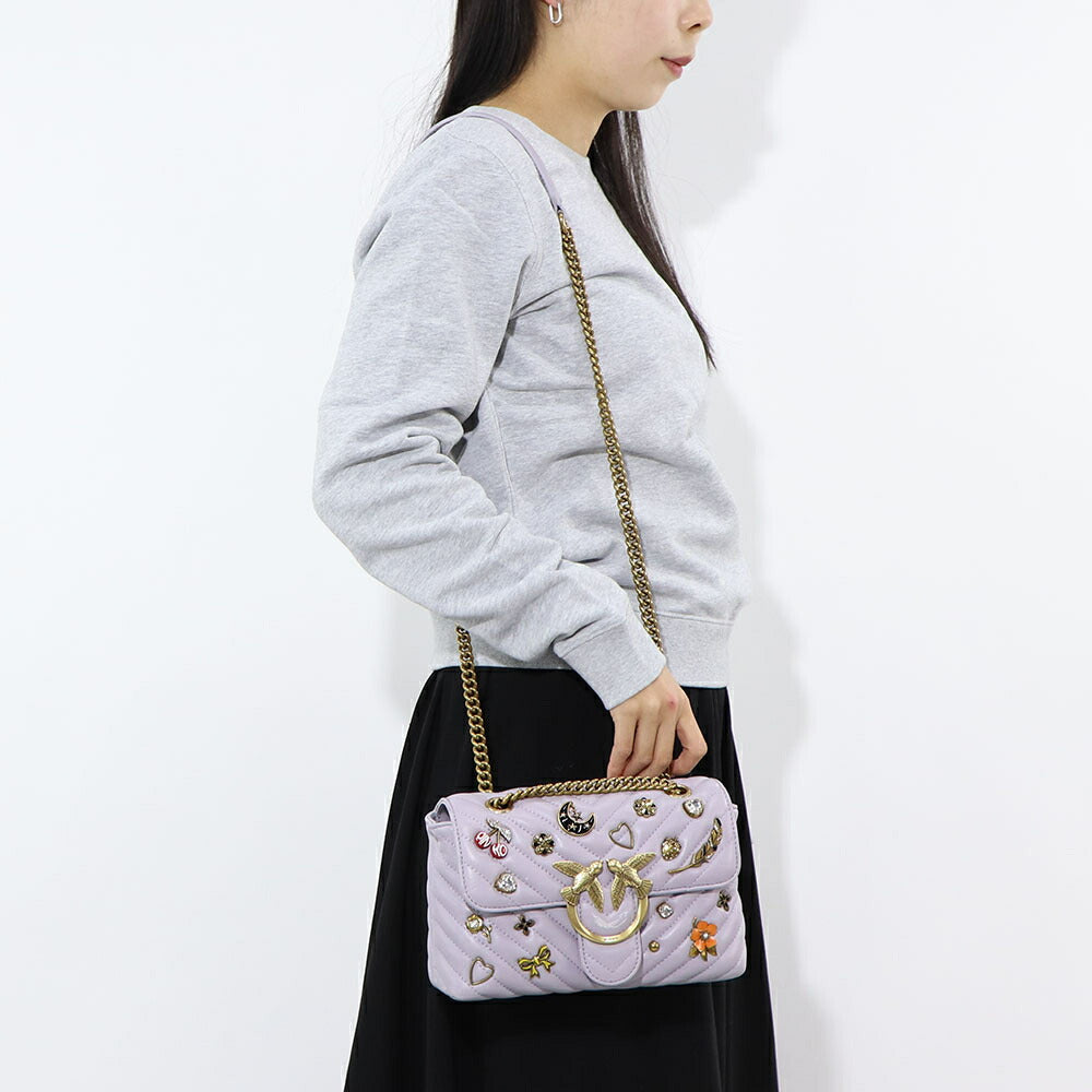 PINKO ショルダーバッグ グレー レザー キルティング 1P22SU-A04S