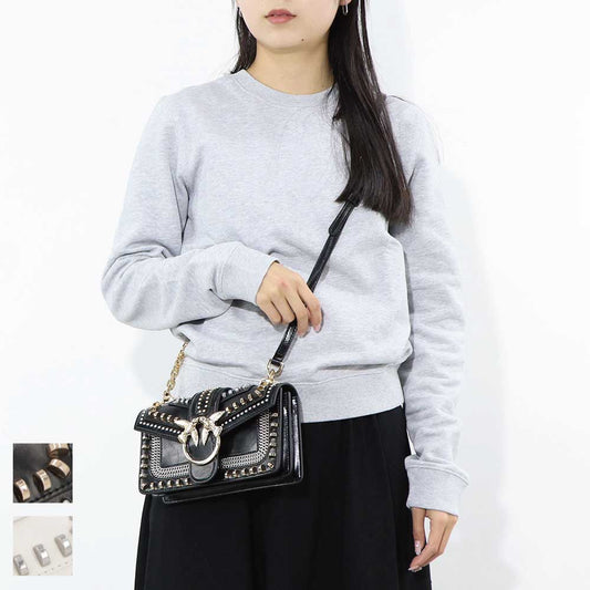 PINKO ショルダーバッグ ホワイト ブラック レザー スタッズ 1P21Q8-Y68K