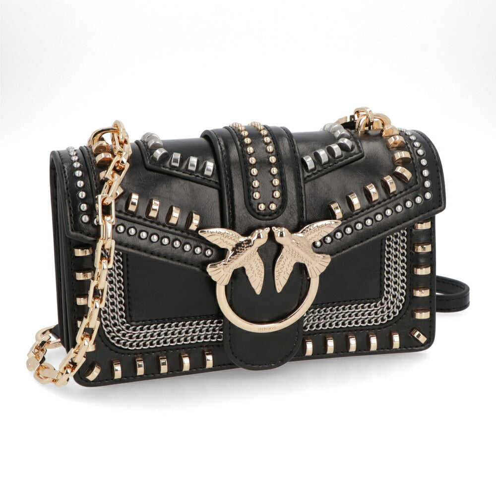 PINKO ショルダーバッグ ホワイト ブラック レザー スタッズ 1P21Q8-Y68K