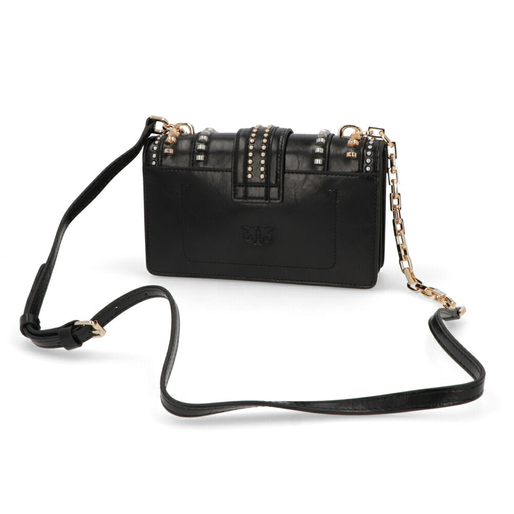 PINKO ショルダーバッグ ホワイト ブラック レザー スタッズ 1P21Q8-Y68K