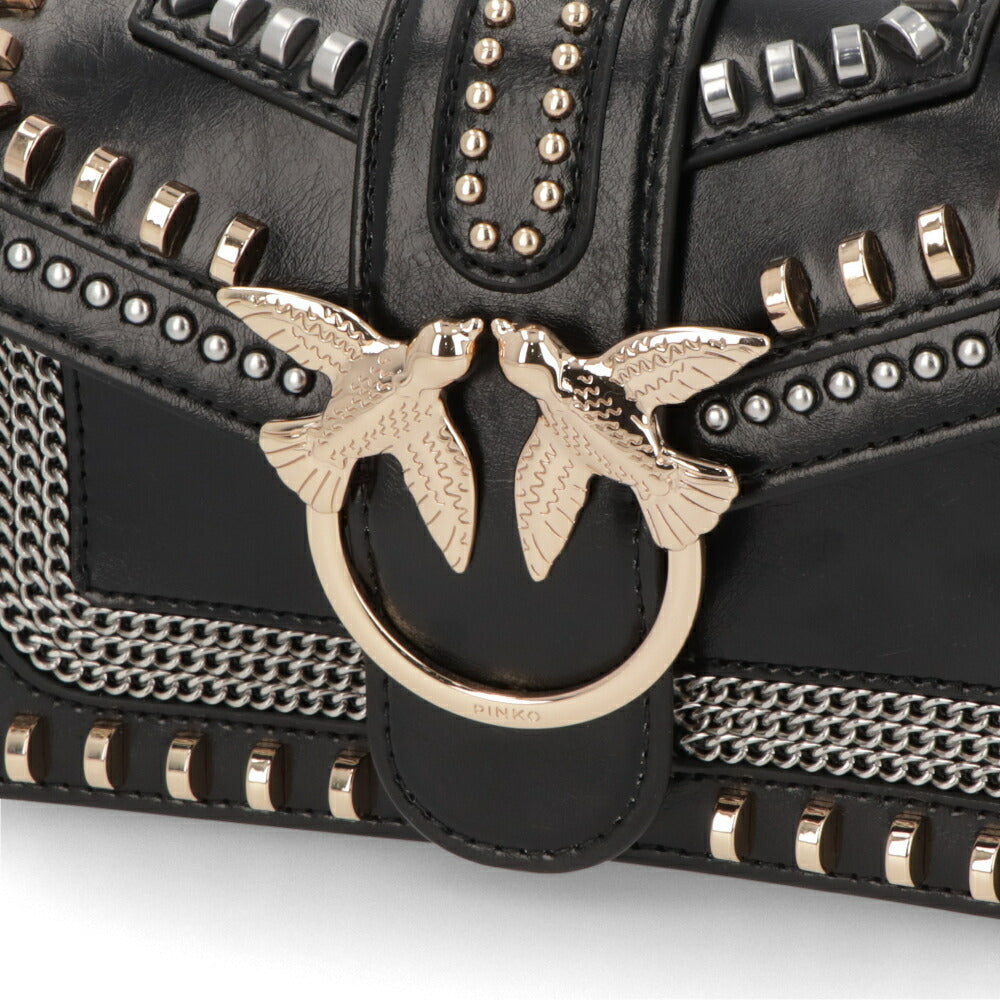 PINKO ショルダーバッグ ホワイト ブラック レザー スタッズ 1P21Q8-Y68K
