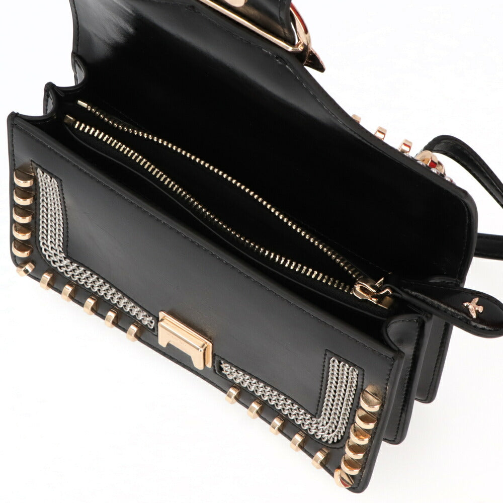 PINKO ショルダーバッグ ホワイト ブラック レザー スタッズ 1P21Q8-Y68K