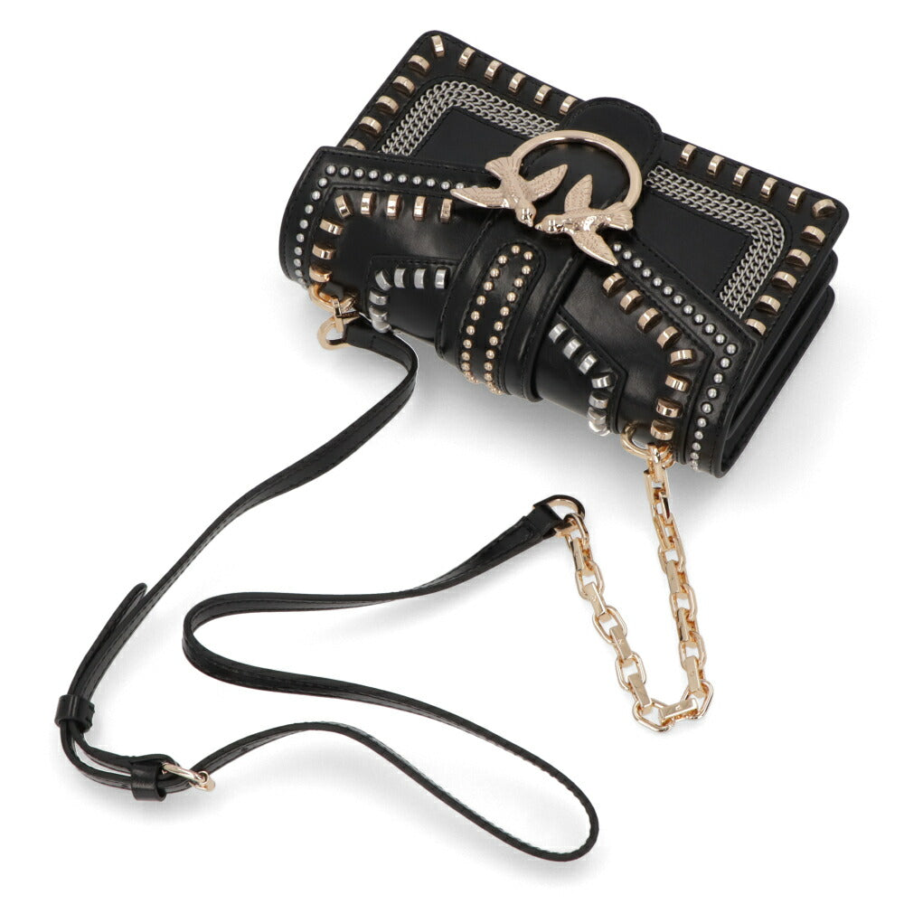 PINKO ショルダーバッグ ホワイト ブラック レザー スタッズ 1P21Q8-Y68K