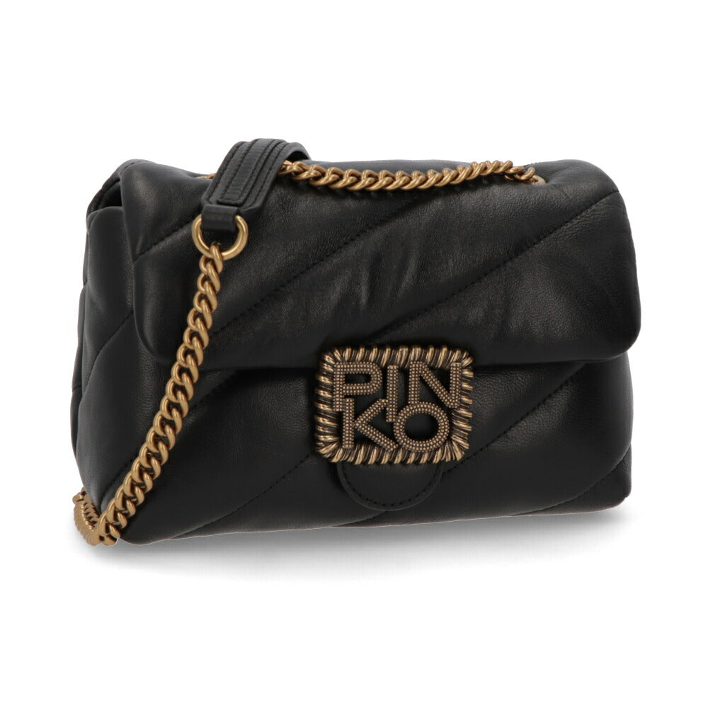 PINKO ショルダーバッグ ベージュ ブラック レザー キルティング 1P22B2-Y6Y3