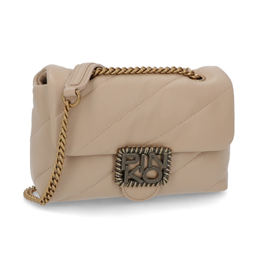 PINKO ショルダーバッグ ベージュ ブラック レザー キルティング 1P22B2-Y6Y3