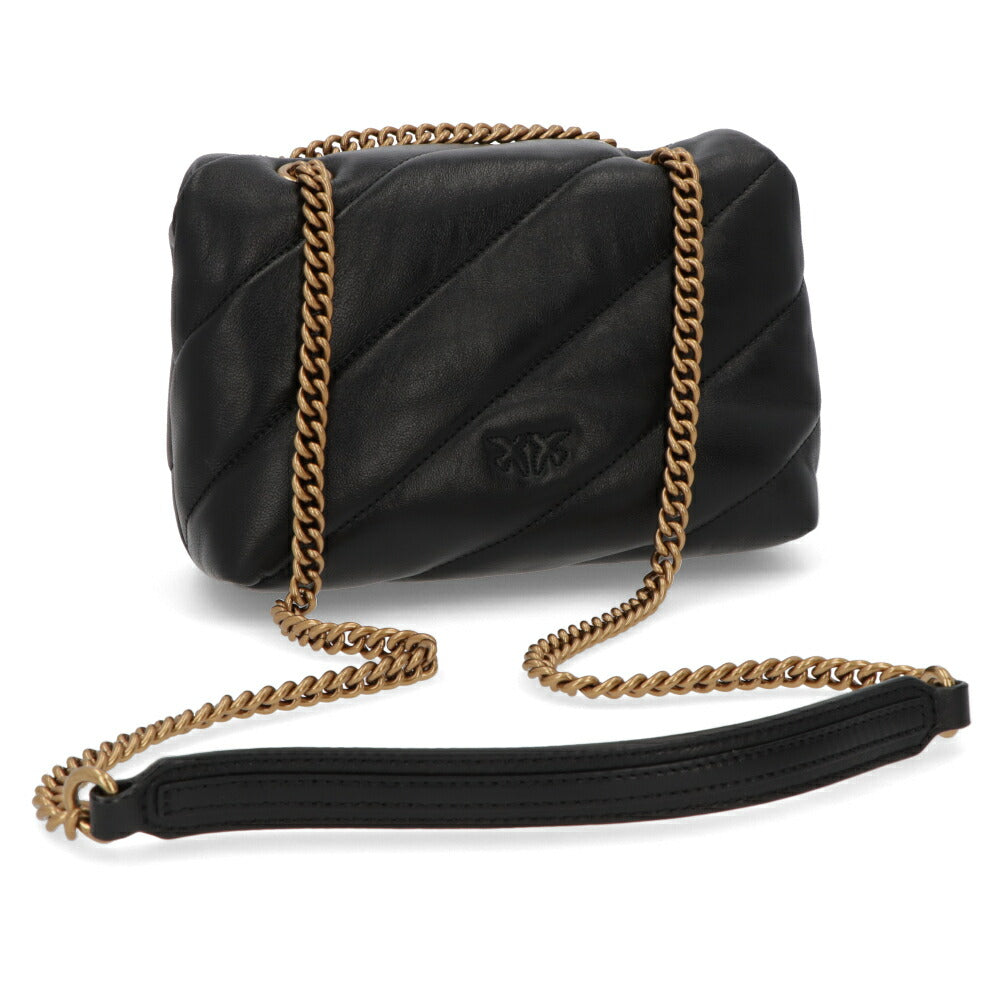 PINKO ショルダーバッグ ベージュ ブラック レザー キルティング 1P22B2-Y6Y3